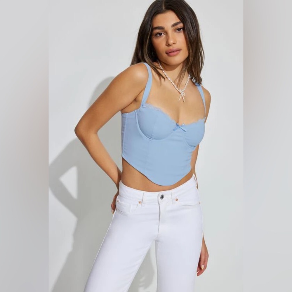 Lia Lace Trim Bustier Top Blue - Garage
